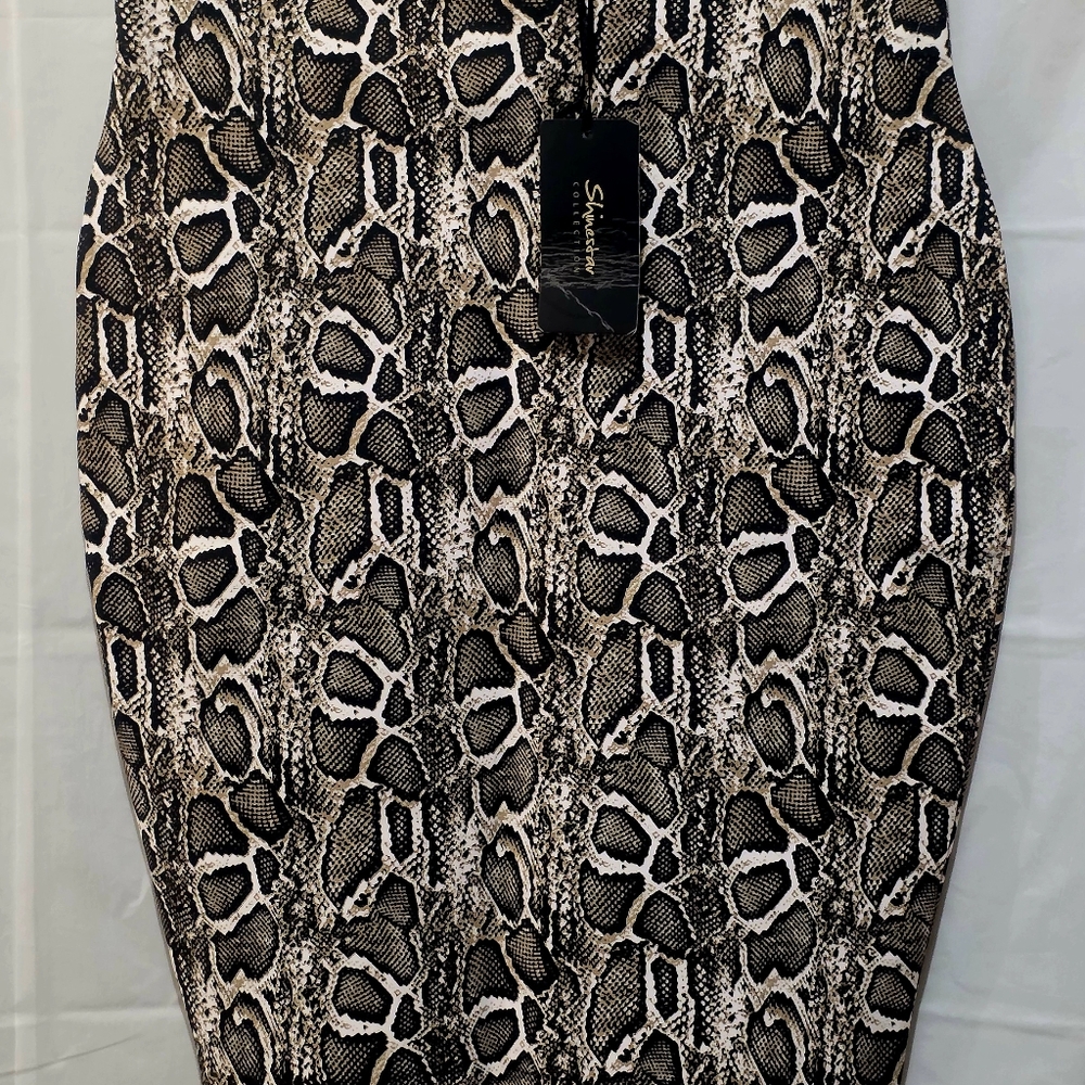 SHEIN Black and Cream Snake Print Pencil Skirt